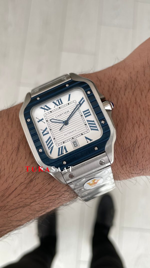 Cartier Santos WSSA0047 Beyaz Large PVD Bezel Replika Saat