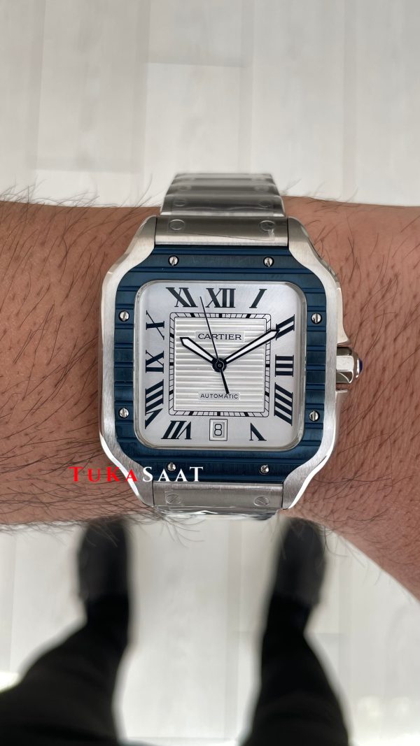 Cartier Santos WSSA0047 Beyaz Large PVD Bezel Replika Saat