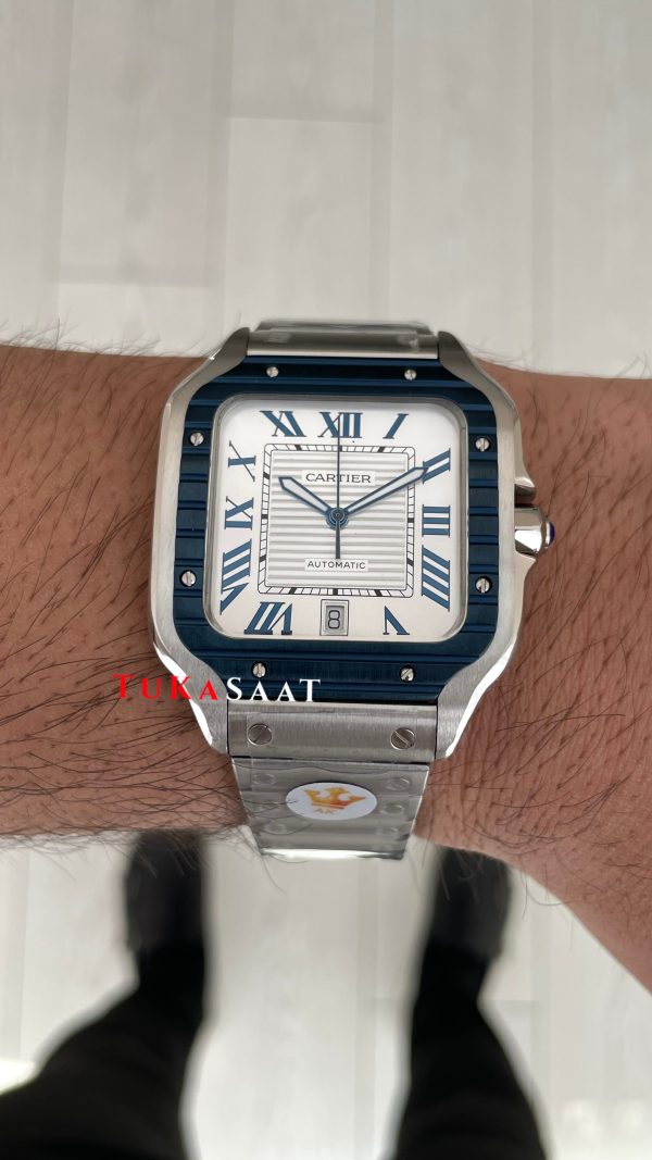 Cartier Santos WSSA0047 Beyaz Large PVD Bezel Replika Saat