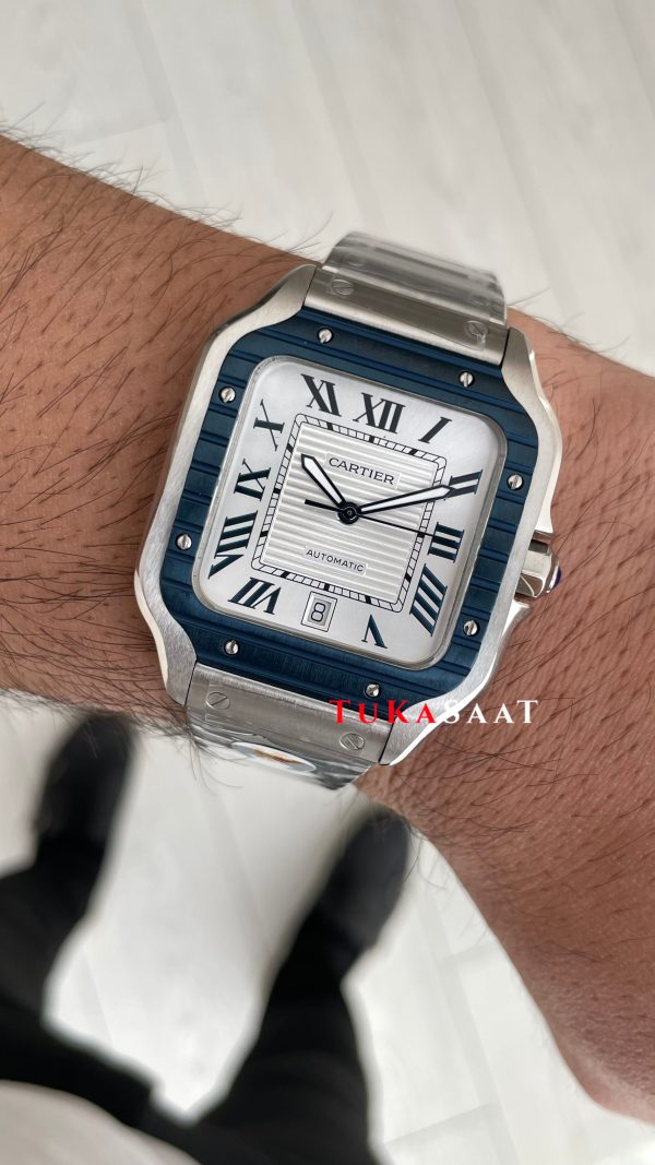 Cartier Santos WSSA0047 Beyaz Large PVD Bezel Replika Saat