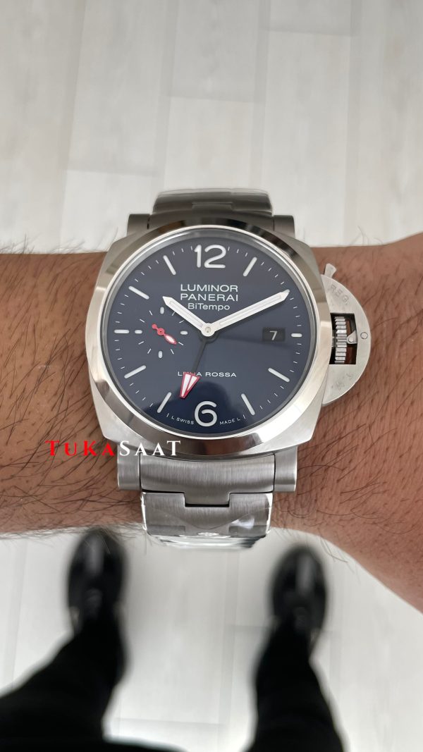 Panerai Luminor Bitempo Mavi 44mm Silver Replika Saat Panerai Luminor Bitempo Mavi 44mm Silver Replika Saat