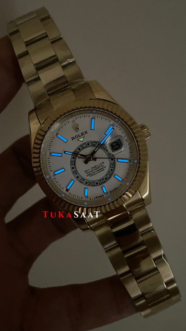 Rolex Sky Dweller Beyaz 336938 Oyster Gold 42mm Replika Saat