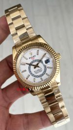 Rolex Sky Dweller Beyaz 336938 Oyster Gold 42mm Replika Saat