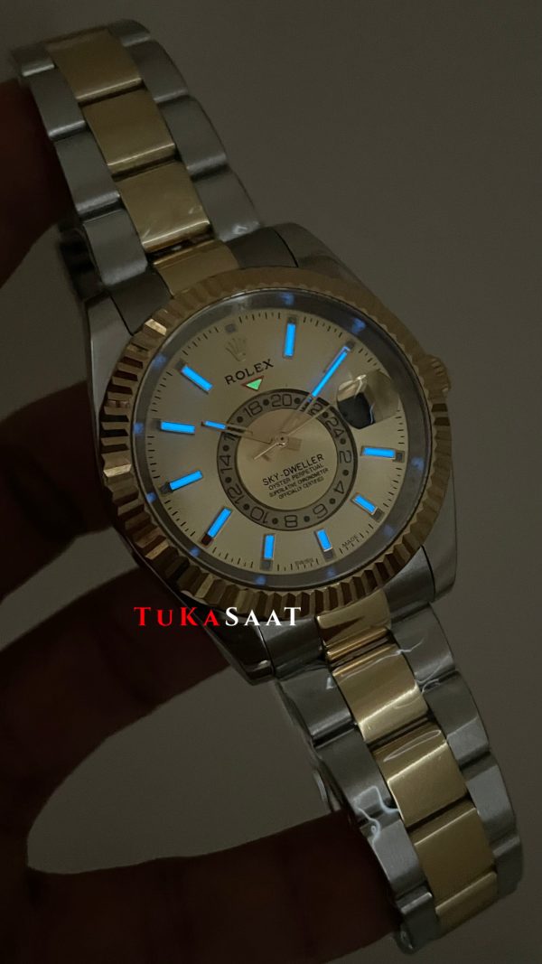 Rolex Sky Dweller Champagne 336933 Oyster 42mm Two Tone Gold Replika Saat