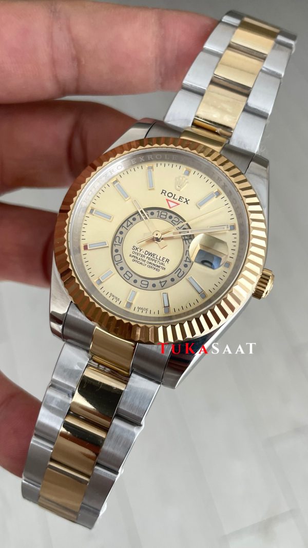 Rolex Sky Dweller Champagne 336933 Oyster 42mm Two Tone Gold Replika Saat