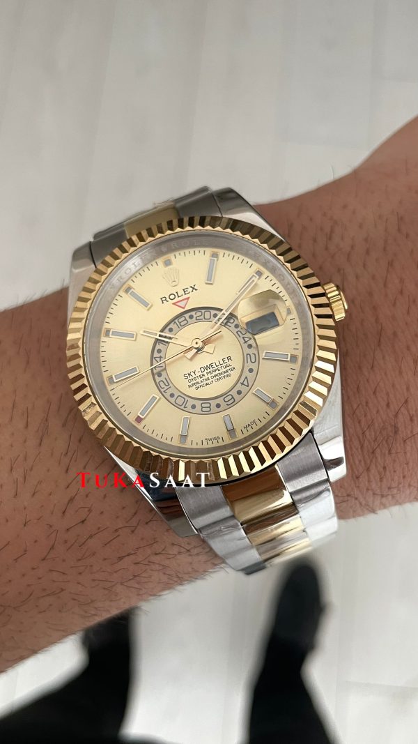 Rolex Sky Dweller Champagne 336933 Oyster 42mm Two Tone Gold Replika Saat