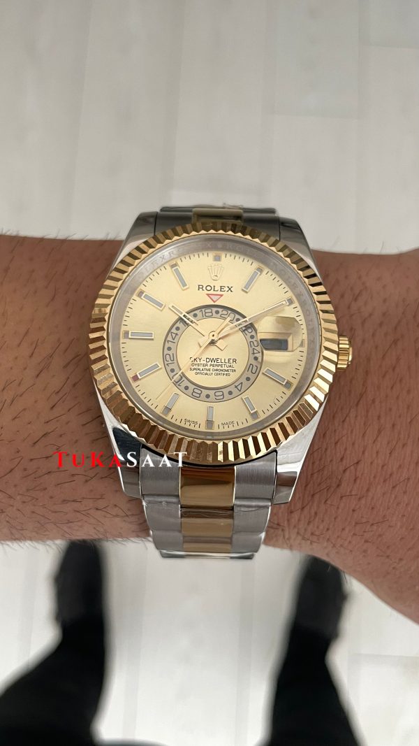 Rolex Sky Dweller Champagne 336933 Oyster 42mm Two Tone Gold Replika Saat