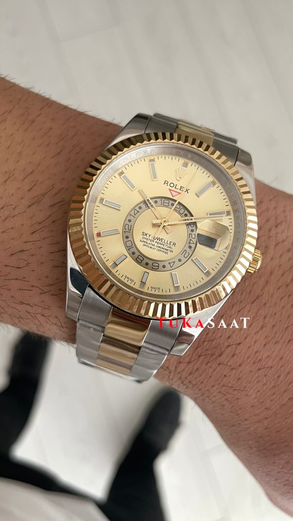 Rolex Sky Dweller Champagne 336933 Oyster 42mm Two Tone Gold Replika Saat