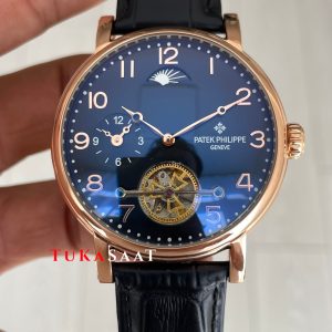 Patek Philippe Geneve Tourbillon Moonphase Rose Siyah Kadran 42 mm Replika Saat