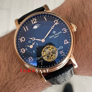 Patek Philippe Geneve Tourbillon Moonphase Rose Siyah Kadran 42 mm Replika Saat