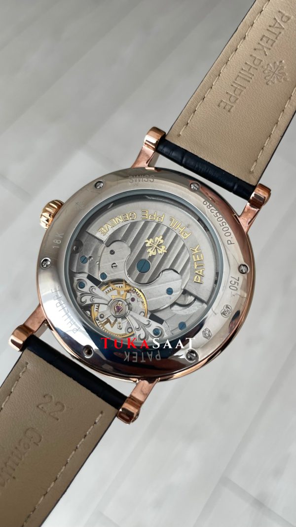 Patek Philippe Geneve Tourbillon Moonphase Rose Siyah Kadran 42 mm Replika Saat