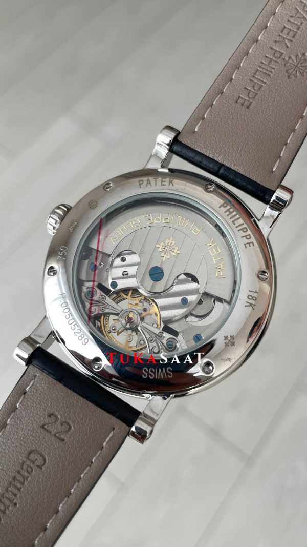 Patek Philippe Geneve Tourbillon Moonphase Silver Siyah Kadran 42 mm Replika Saat