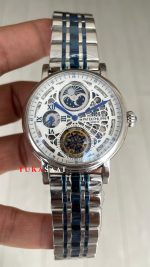Patek Philippe Geneve Tourbillon Moonphase Skeleton Silver Blue 42 mm İskelet Replika Saat