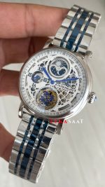Patek Philippe Geneve Tourbillon Moonphase Skeleton Silver Blue 42 mm İskelet Replika Saat