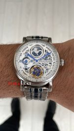 Patek Philippe Geneve Tourbillon Moonphase Skeleton Silver Blue 42 mm İskelet Replika Saat