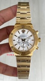 Versace Greca Chronograph Gold Beyaz Kadran 43mm Replika Saat