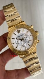 Versace Greca Chronograph Gold Beyaz Kadran 43mm Replika Saat