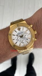 Versace Greca Chronograph Gold Beyaz Kadran 43mm Replika Saat