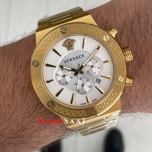 Versace Greca Chronograph Gold Beyaz Kadran 43mm Replika Saat