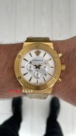 Versace Greca Chronograph Gold Beyaz Kadran 43mm Replika Saat