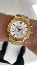 Versace Greca Chronograph Gold Beyaz Kadran 43mm Replika Saat