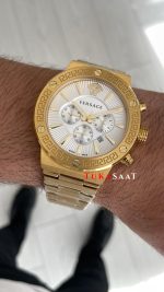 Versace Greca Chronograph Gold Beyaz Kadran 43mm Replika Saat