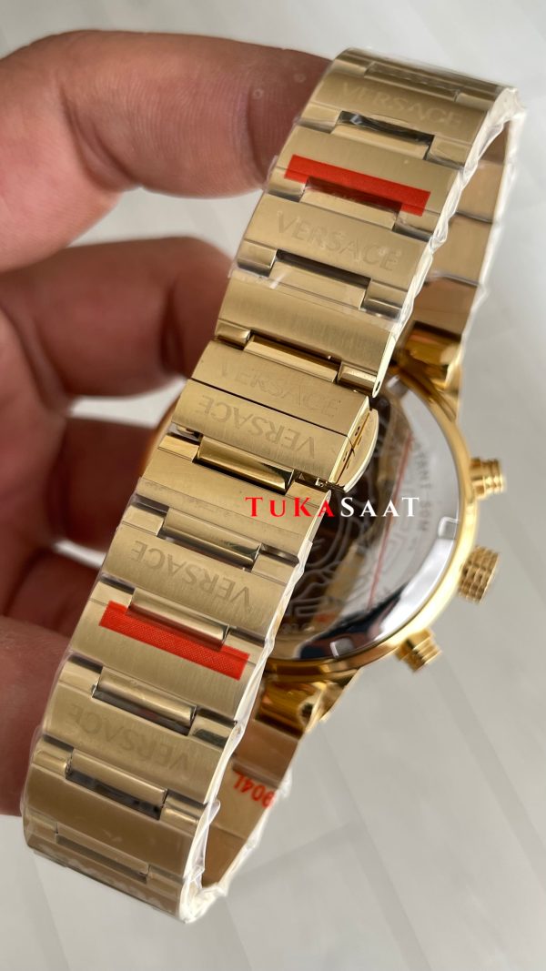Versace Greca Chronograph Gold Beyaz Kadran 43mm Replika Saat Versace Greca Chronograph Gold Beyaz Kadran 43mm Replika Saat