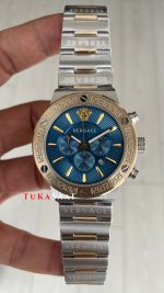 Versace Greca Chronograph Mavi Kadran 43mm Two Tone Gold Replika Saat