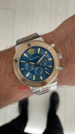 Versace Greca Chronograph Mavi Kadran 43mm Two Tone Gold Replika Saat