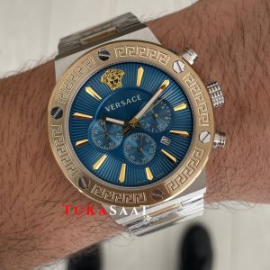 Versace Greca Chronograph Mavi Kadran 43mm Two Tone Gold Replika Saat