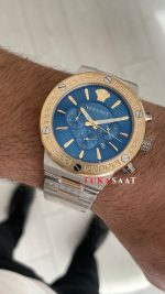 Versace Greca Chronograph Mavi Kadran 43mm Two Tone Gold Replika Saat